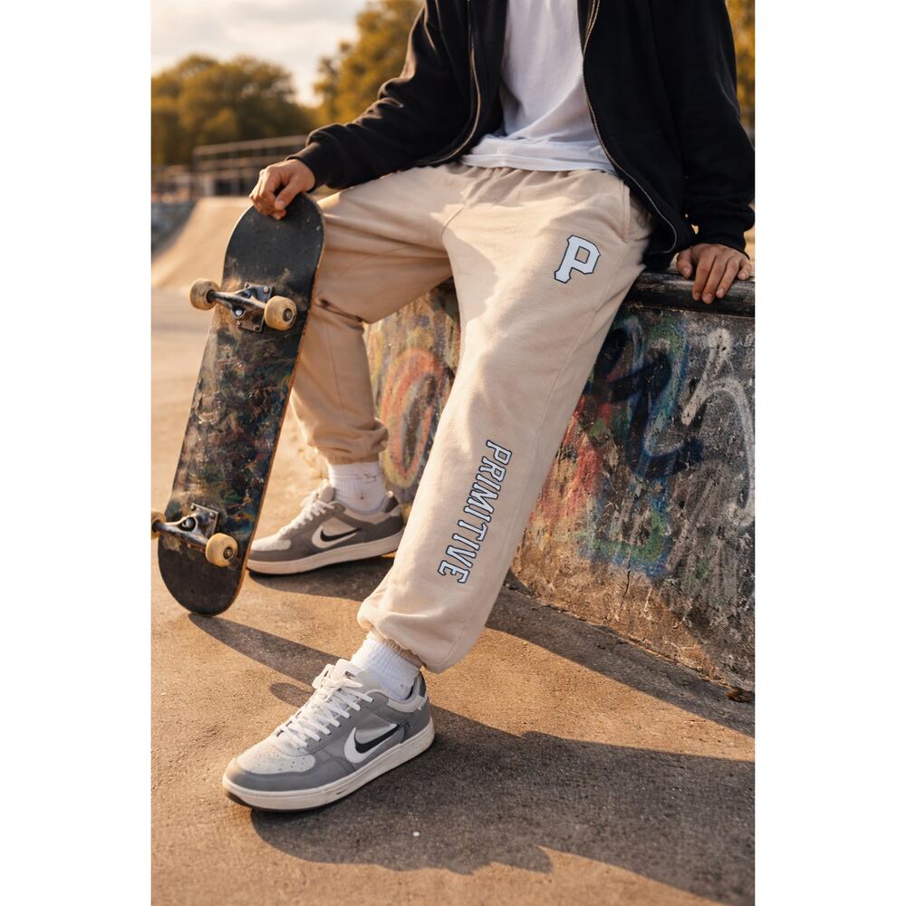 Primitive Skateboarding Sweatpants XL Beige Cream Joggers Graphic Streetwear